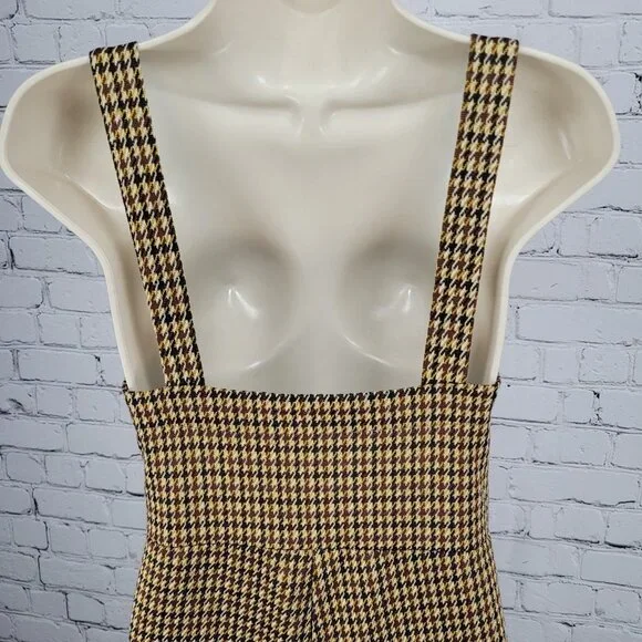 Zara Trafaluc Brown Yellow Houndstooth Square Neck Wide Leg Cropped Jumper Small - Picture 6 of 11